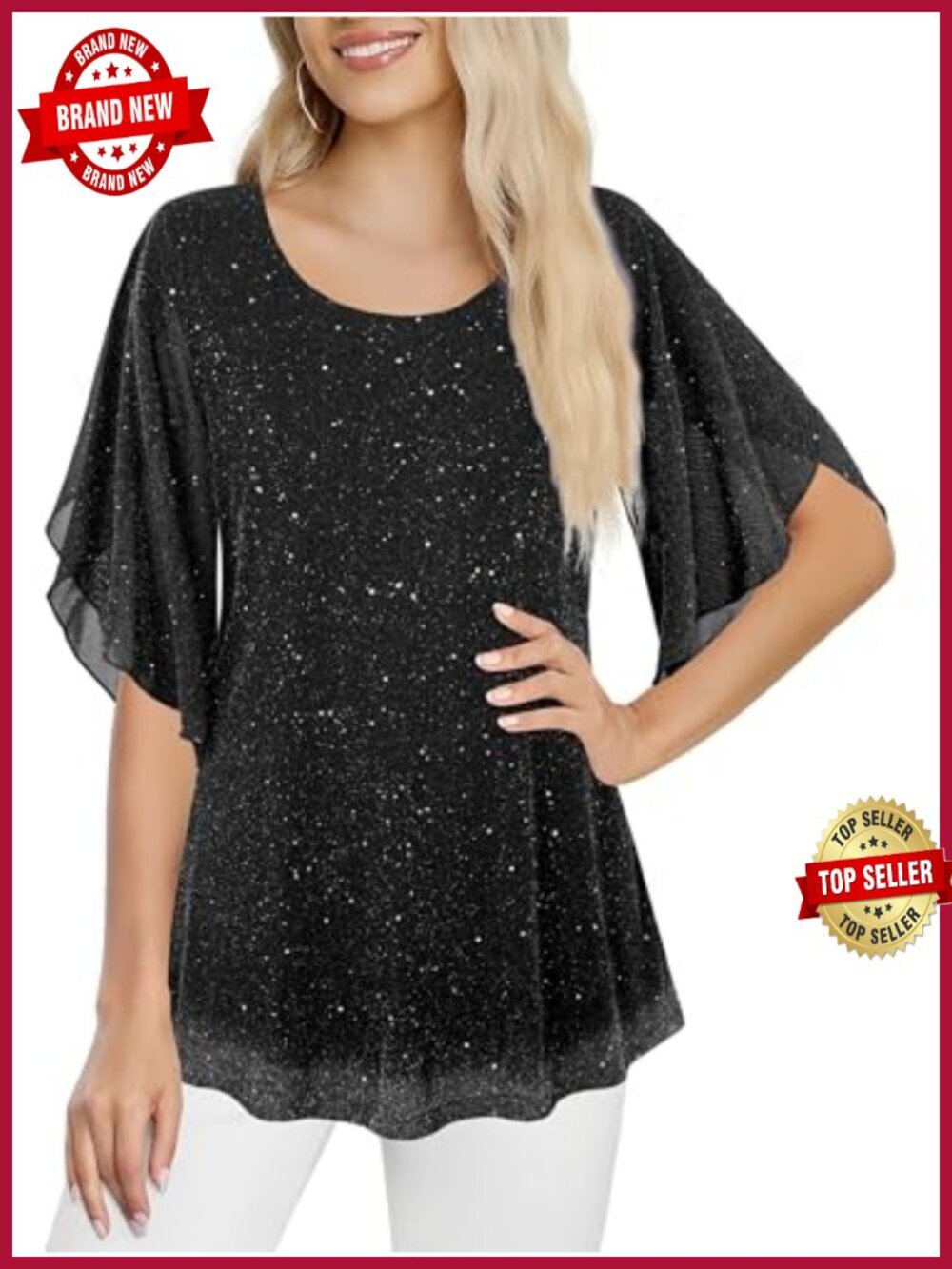 Women's 3/4 Sleeve Double Layer Mesh Tunic Blouse - Dressy Casual